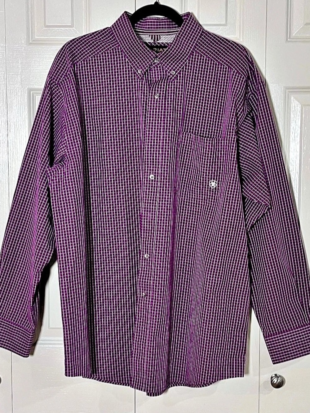 Ariat Pro Series Checkered Performance Button Up Long Sleeve Purple XL Western